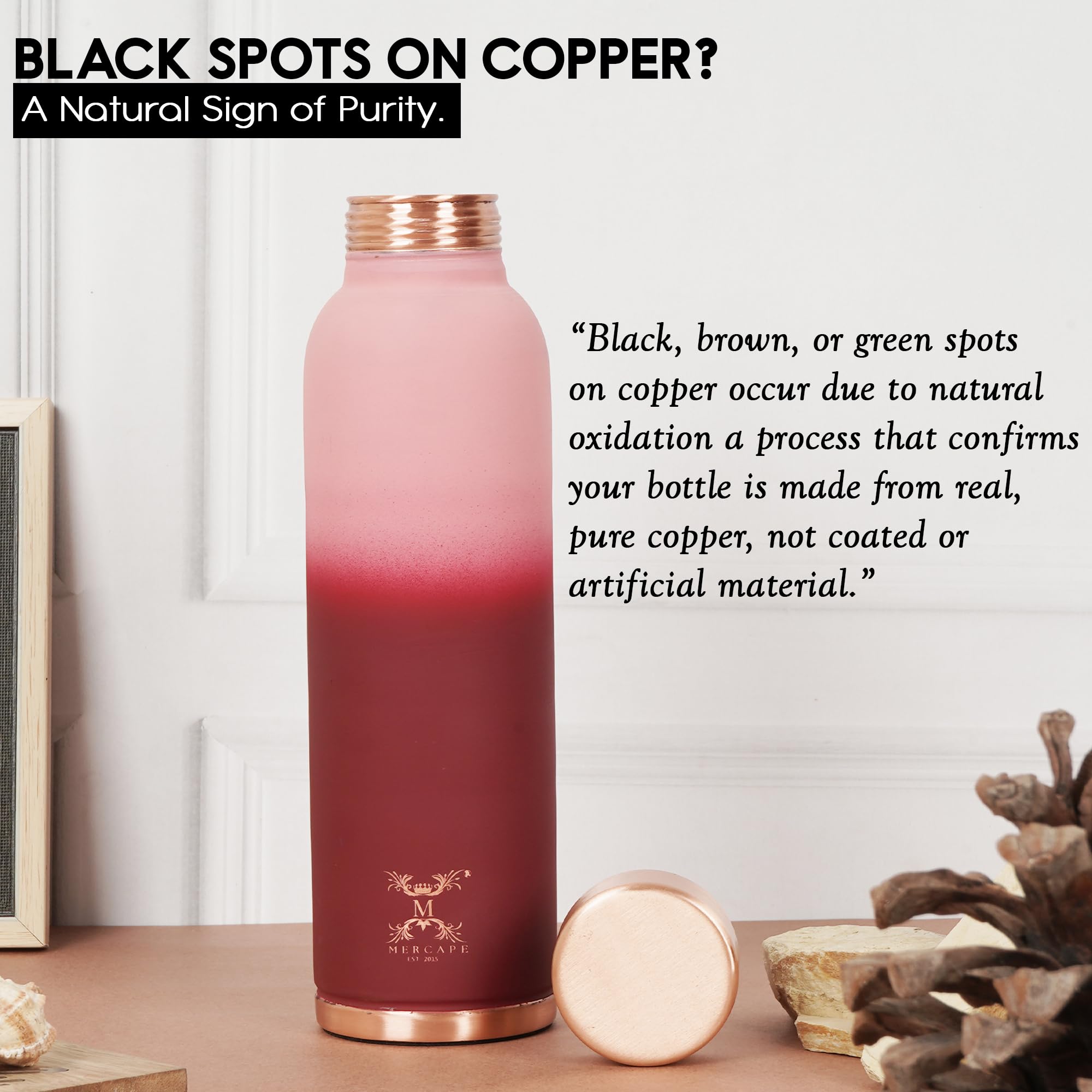 MERCAPE Pure Copper Color Water Bottle 950 ml | Matte Finish